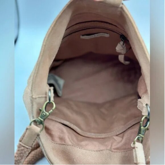 Lucky Brand Rose Colored Suede Leather Crossbody Bucket Bag with Wooden Handles - Picture 9 of 11